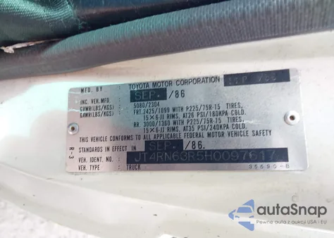 1987 Toyota Pickup Rn63 Std из США, поврежденный, VIN JT4RN63R5H0097617